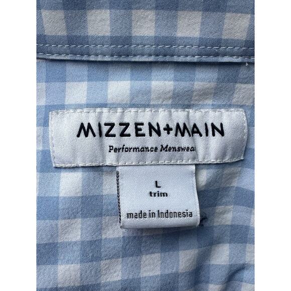 Mizzen Main Shirt Men L Blue Button Gingham Check Performance Trim Long Sleeve - Picture 3 of 8